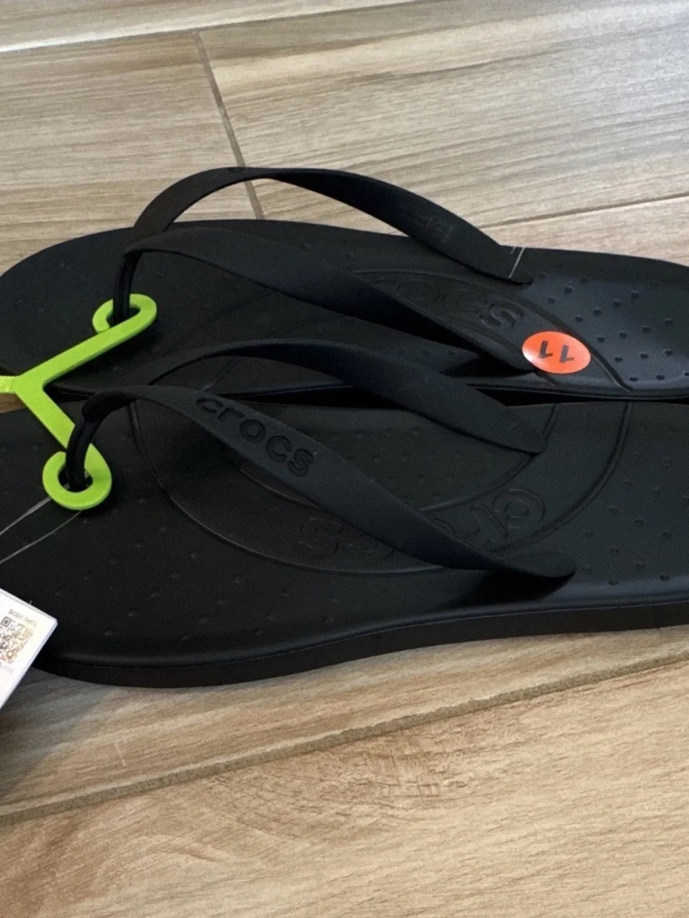 CROCS Black Flip with Lime Green Logo Tag